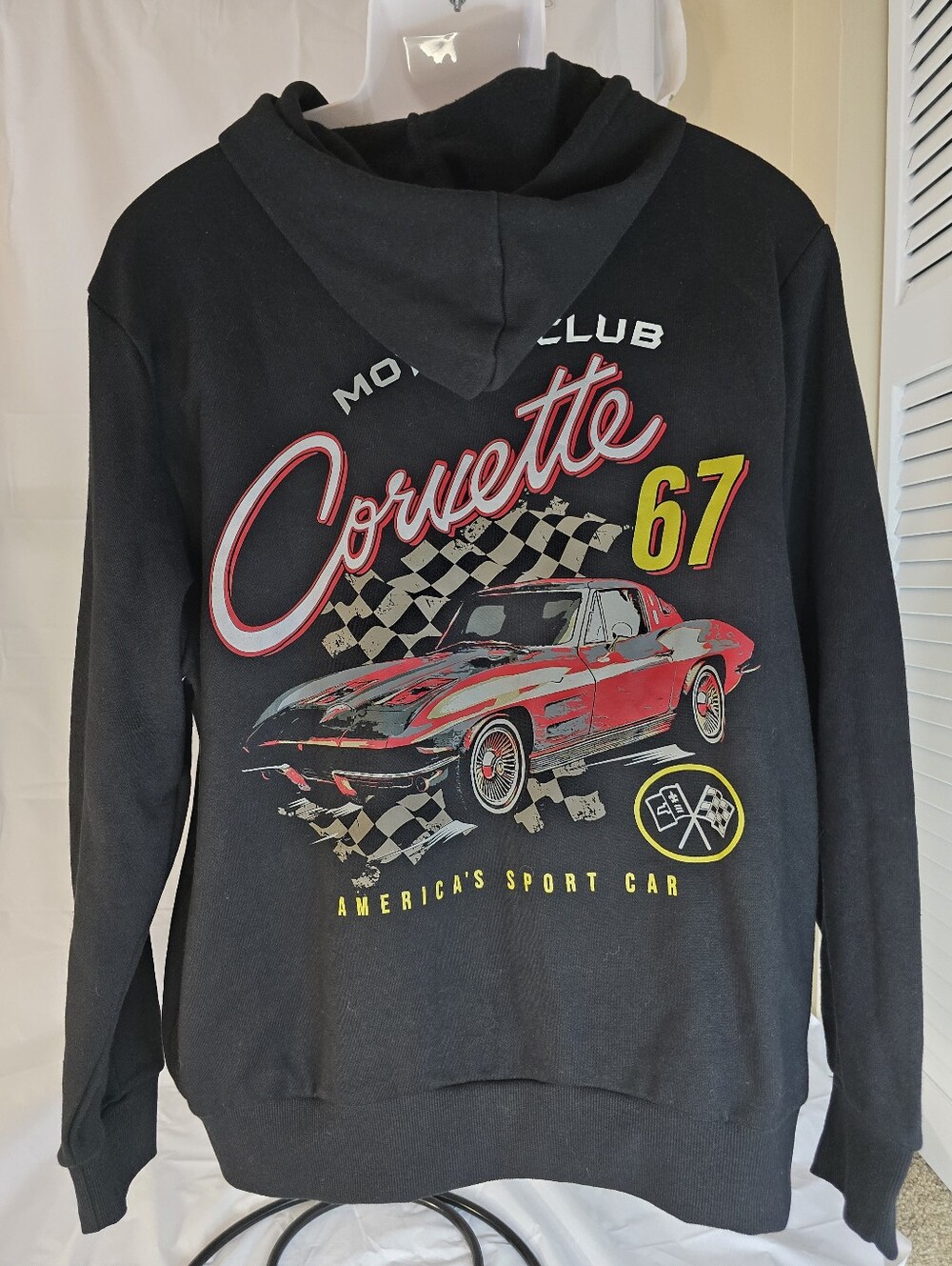 GM Licensed Corvette 67 Moto Club Graphic Hoodie Black Men's Size Large